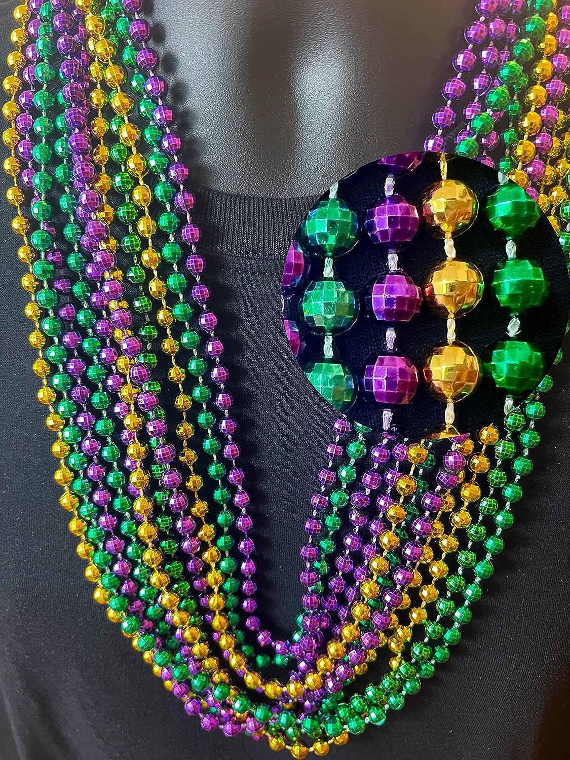 GIFTEXPRESS 12 piezas 33" bola de discoteca púrpura oro verde Mardi Gras collares de cuentas