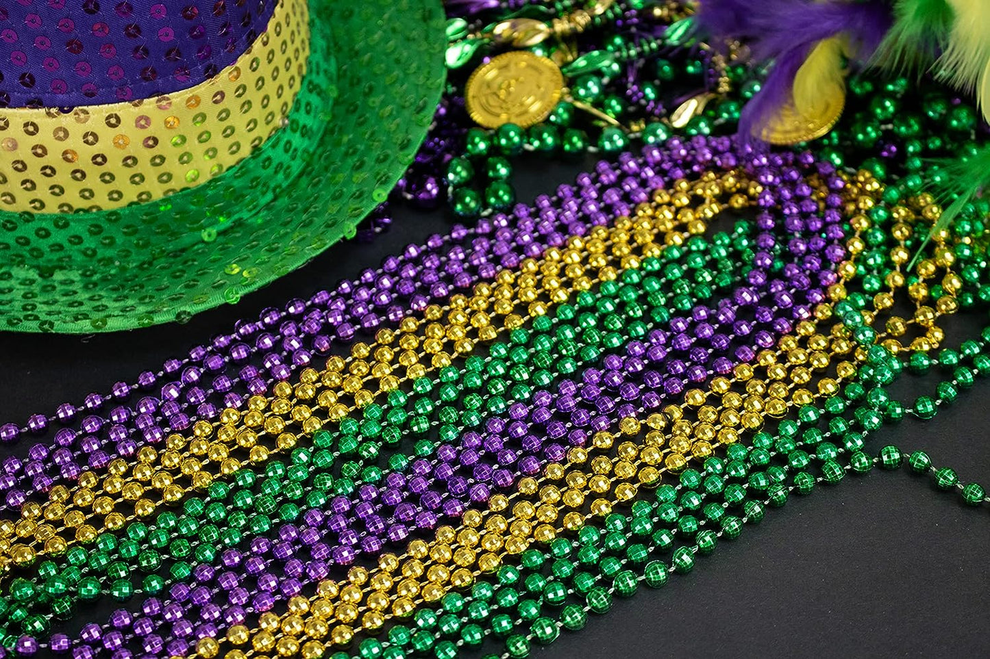 GIFTEXPRESS 12 piezas 33" bola de discoteca púrpura oro verde Mardi Gras collares de cuentas