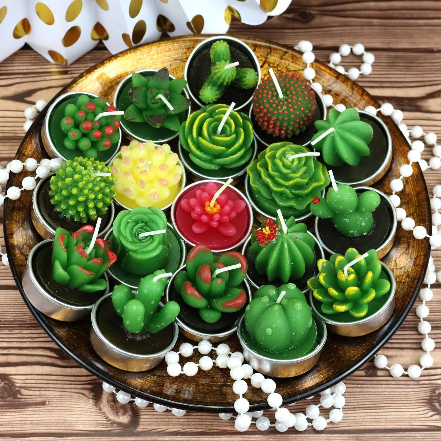 GIFTEXPRESS 6 velas de té de cactus suculentas