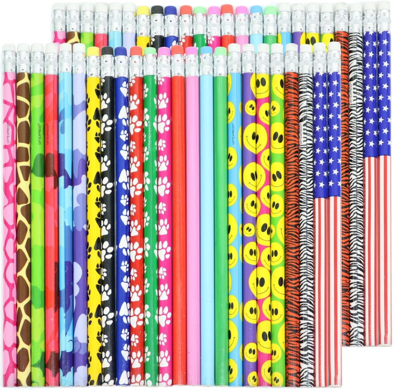 GIFTEXPRESS 48 lápices surtidos para niños, colorido surtido de lápices de madera con borrador para suministros escolares, premio de aula