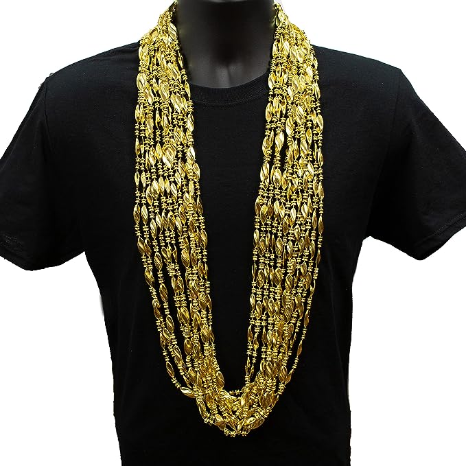 GIFTEXPRESS 12pcs 48" Swirl Metallic Gold Mardi Gras Bead Necklaces