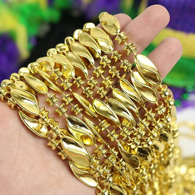 GIFTEXPRESS 12pcs 48" Swirl Metallic Gold Mardi Gras Bead Necklaces