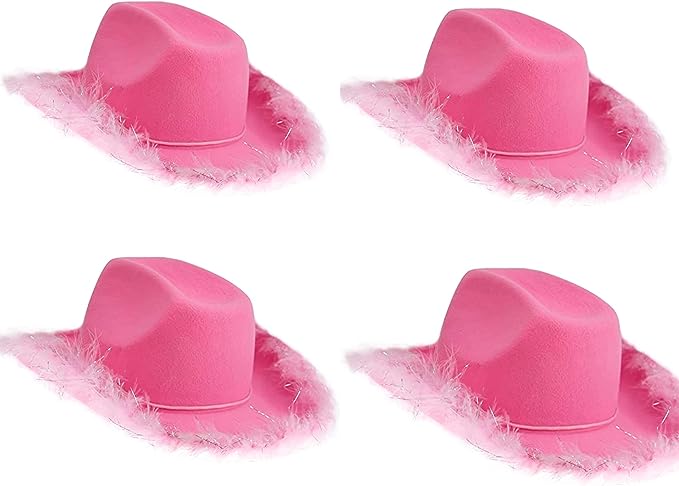 GIFTEXPRESS Sombrero Vaquero de Fieltro Boa Rosa
