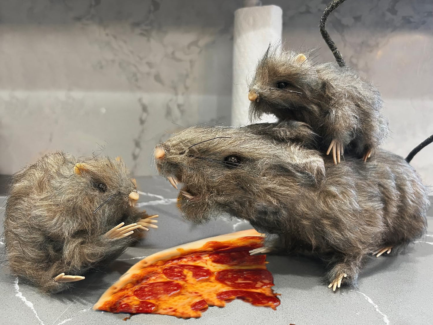 GIFTEXPRESS 3pcs 22” Realistic Fake Furry Rats for Halloween Indoor and Outdoor Decoration