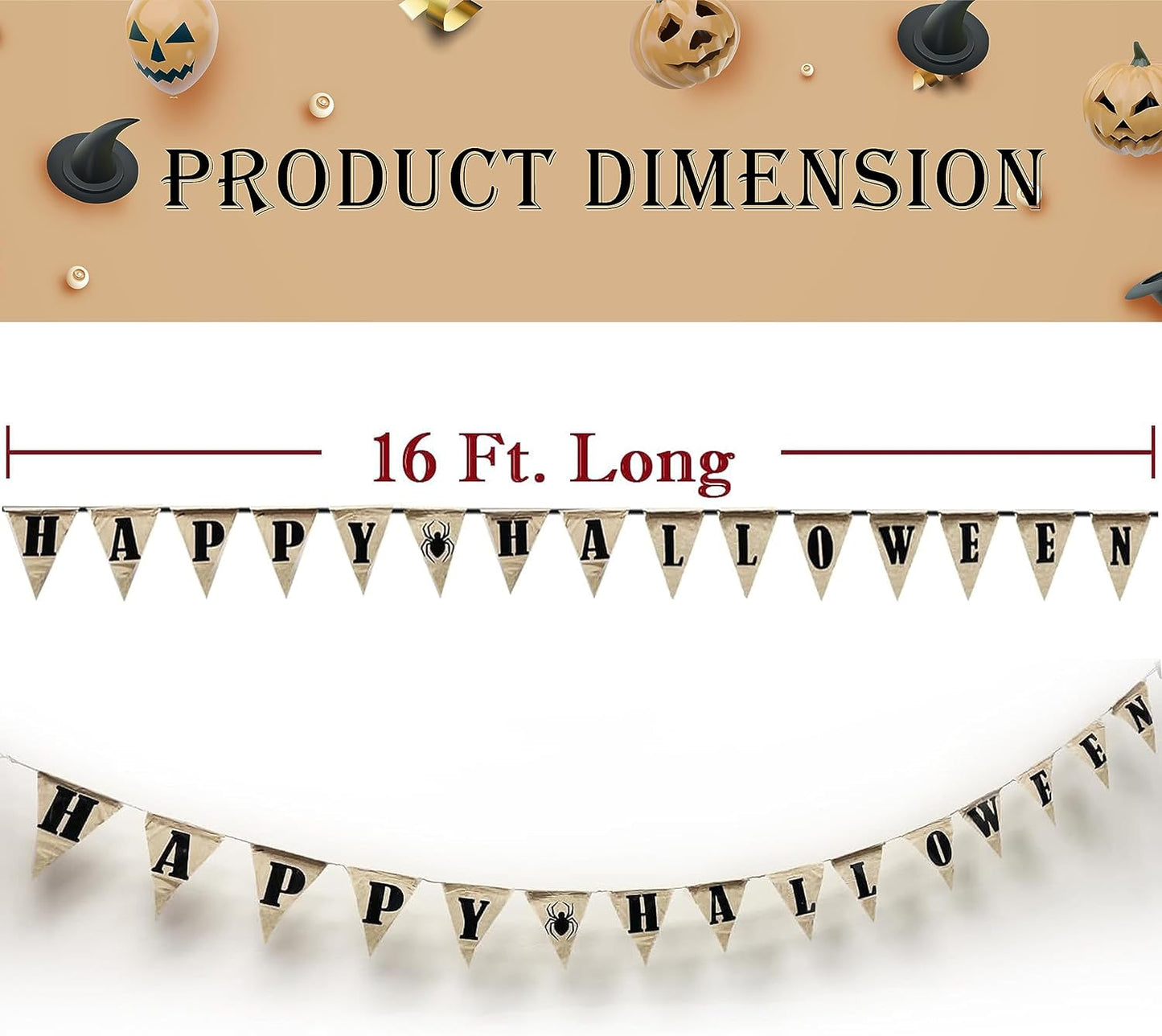 GIFTEXPRESS 16ft Happy Halloween Light Up Banner, Natural Canvas Halloween Banner indoor and outdoor