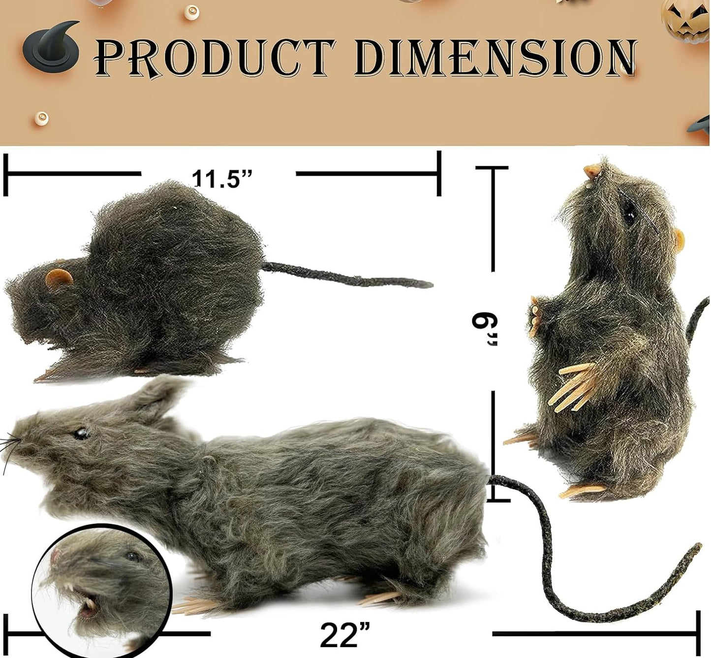 GIFTEXPRESS 3pcs 22” Realistic Fake Furry Rats for Halloween Indoor and Outdoor Decoration