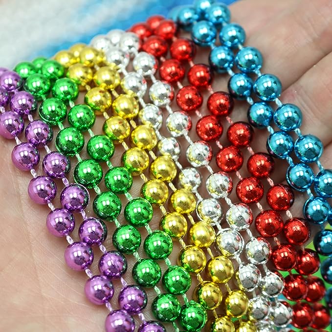 GIFTEXPRESS 72pcs 33" 6 Assorted Color Mardi Gras Beads Necklace Bulk