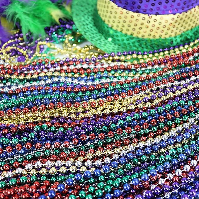 GIFTEXPRESS 72pcs 33" 6 Assorted Color Mardi Gras Beads Necklace Bulk