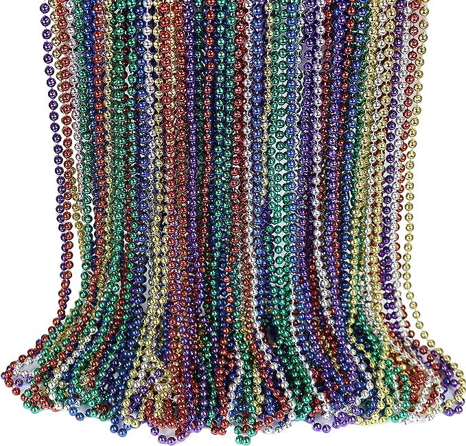 GIFTEXPRESS 72pcs 33" 6 Assorted Color Mardi Gras Beads Necklace Bulk