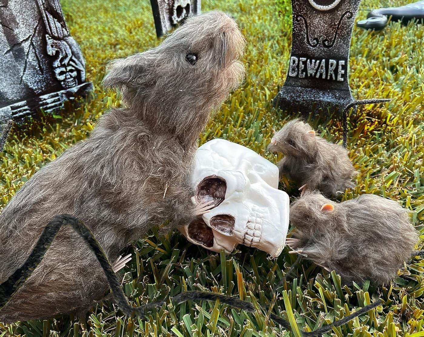 GIFTEXPRESS 3pcs 22” Realistic Fake Furry Rats for Halloween Indoor and Outdoor Decoration