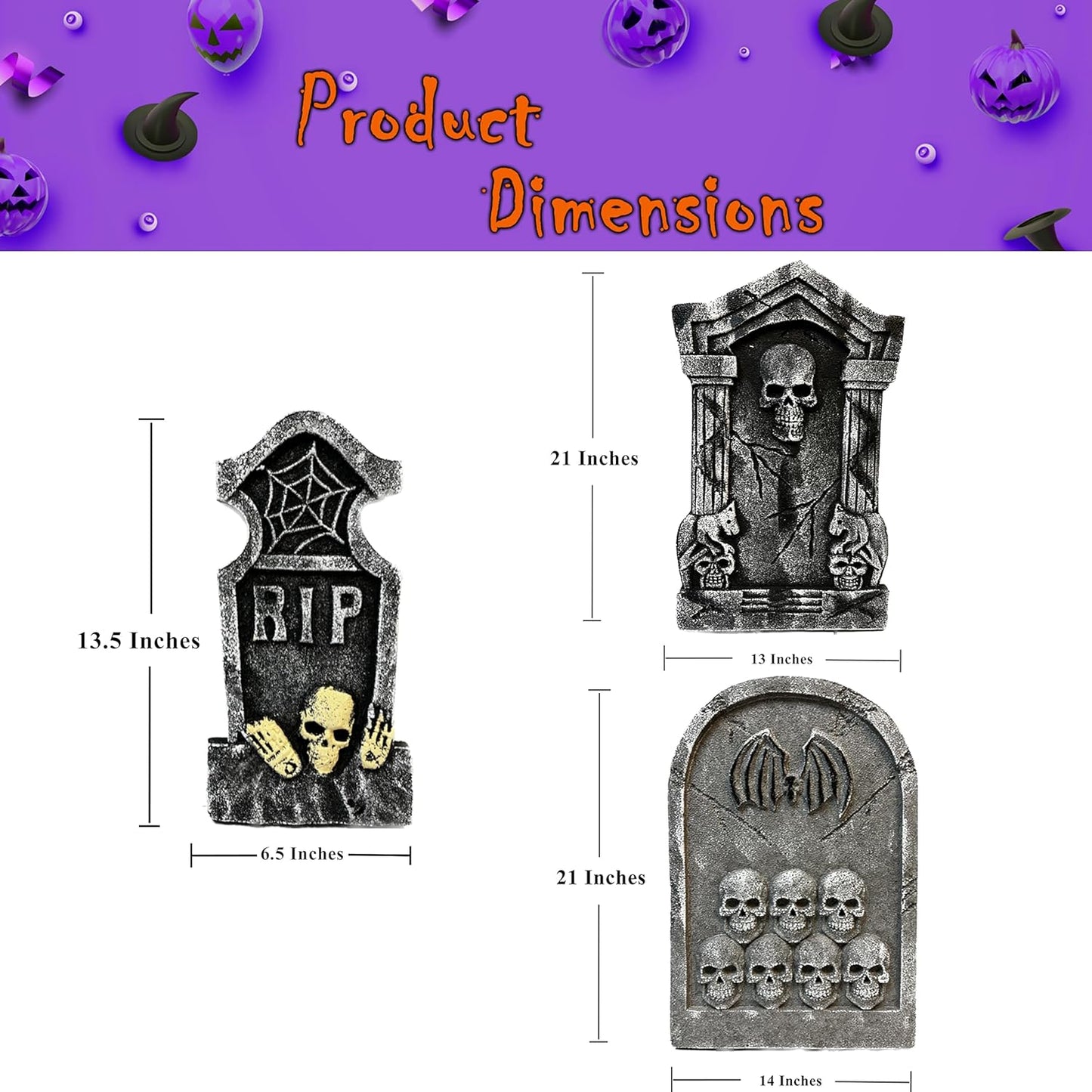 GIFTEXPRESS 21” X1 Large Halloween Foam Tombstone Set, Headstone Monument Decorations for Halloween Yard Décor (Pack of 6) Assorted Sizes