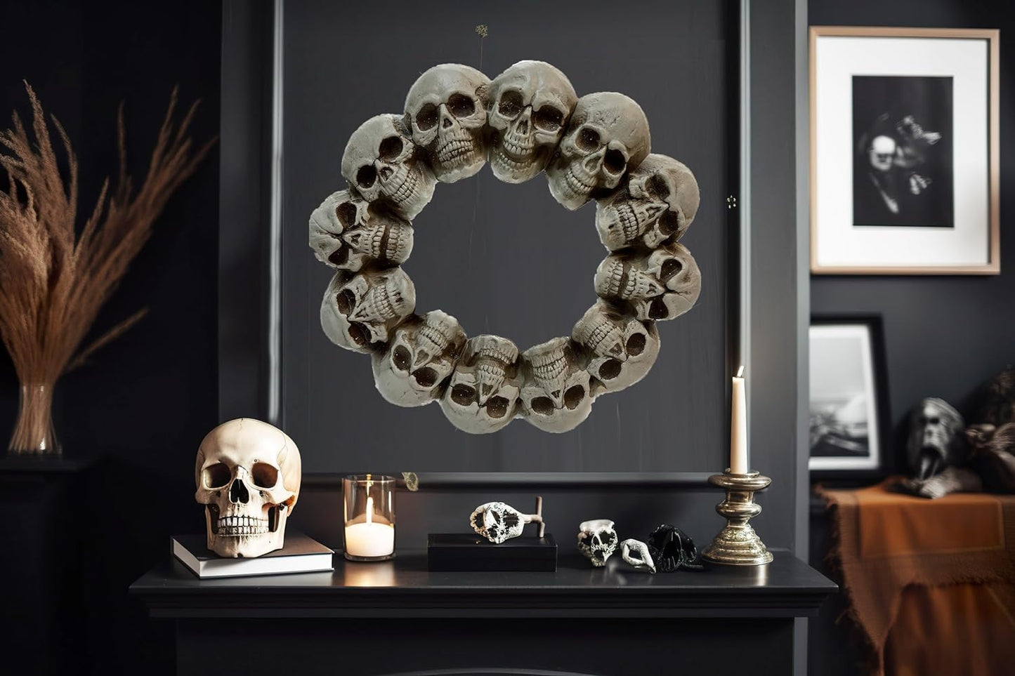 GIFTEXPRESS 16 Inch Halloween Spooky Scary Skull Wreath Decoration