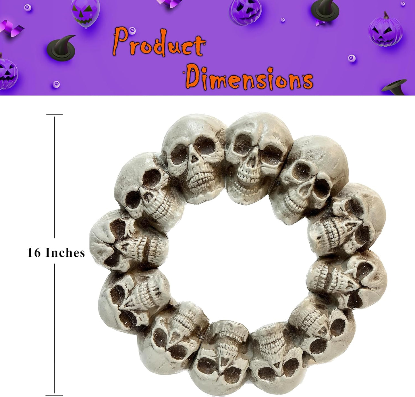 GIFTEXPRESS 16 Inch Halloween Spooky Scary Skull Wreath Decoration