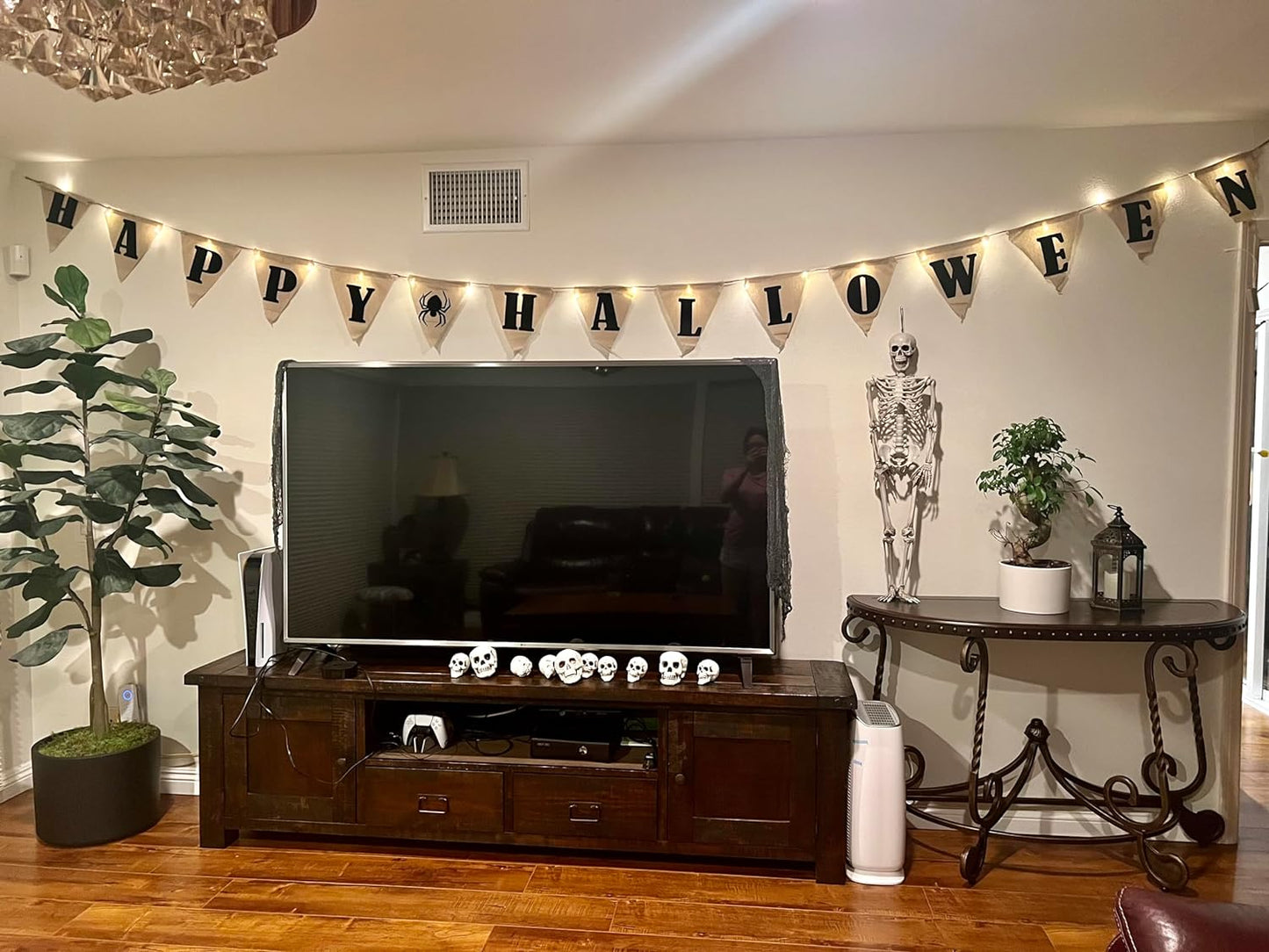 GIFTEXPRESS 16ft Happy Halloween Light Up Banner, Natural Canvas Halloween Banner indoor and outdoor