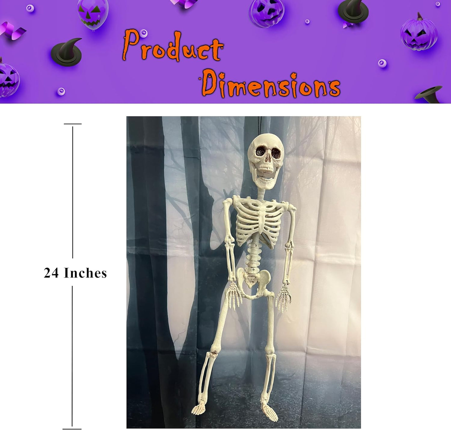 GIFTEXPRESS 24" Realistic Posable Full Human Body Skeleton with Movable Limbs Jaws, Reposable Head, Hands and Legs