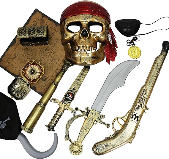 GIFTEXPRESS - 11 accesorios de disfraz de pirata de Halloween de lujo para niños, set de juego de rol de pirata, disfraces de pirata de Halloween