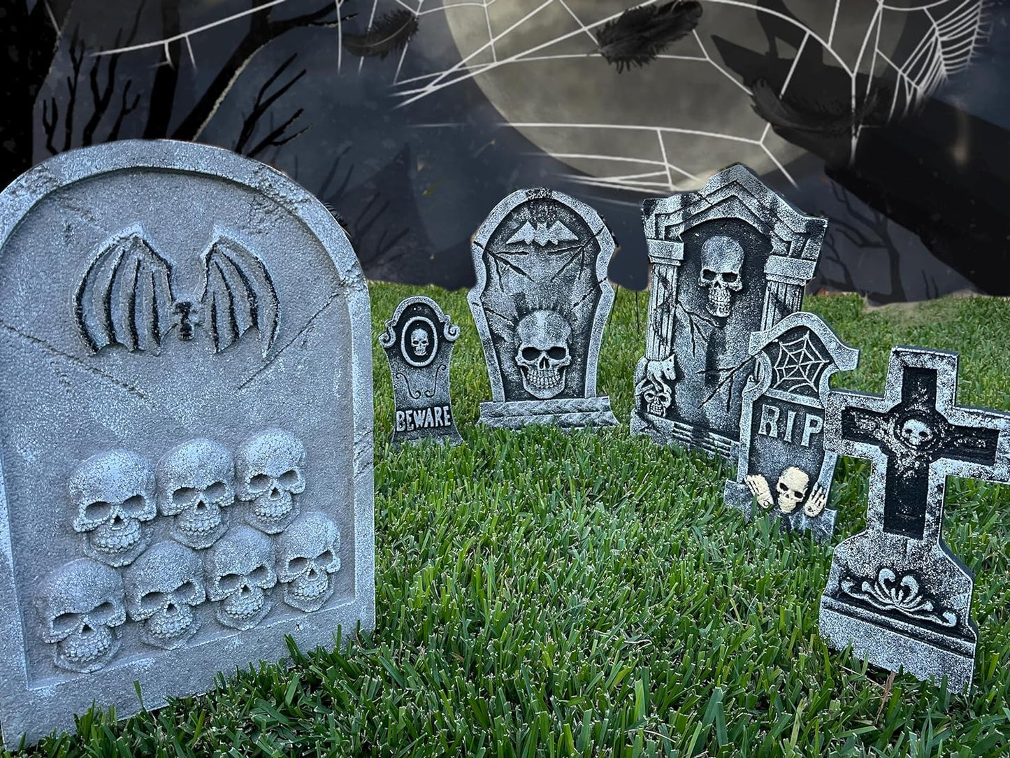 GIFTEXPRESS 21” X1 Large Halloween Foam Tombstone Set, Headstone Monument Decorations for Halloween Yard Décor (Pack of 6) Assorted Sizes