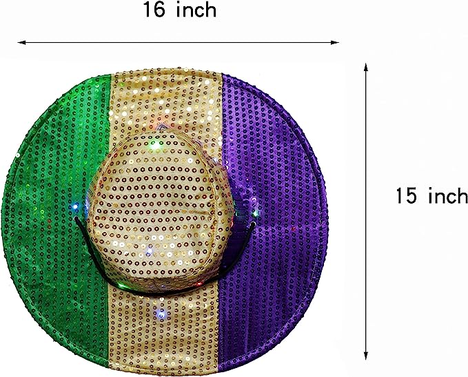 GIFTEXPRESS Adulto LED Light-UP Mardi Gras Lentejuelas Sombrero de vaquero