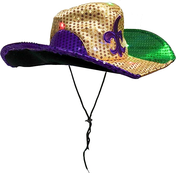 GIFTEXPRESS Adulto LED Light-UP Mardi Gras Lentejuelas Sombrero de vaquero