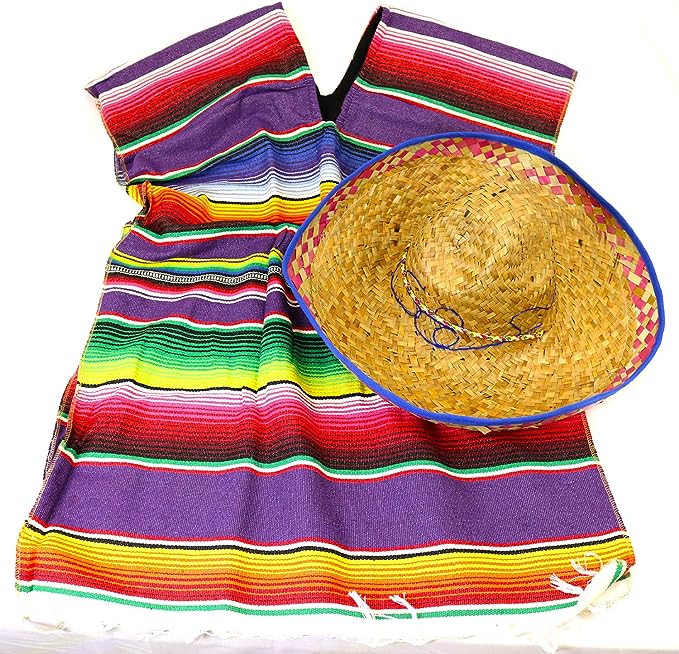 GIFTEXPRESS Juego de poncho y sombrero mexicano (juego para adultos/niños)