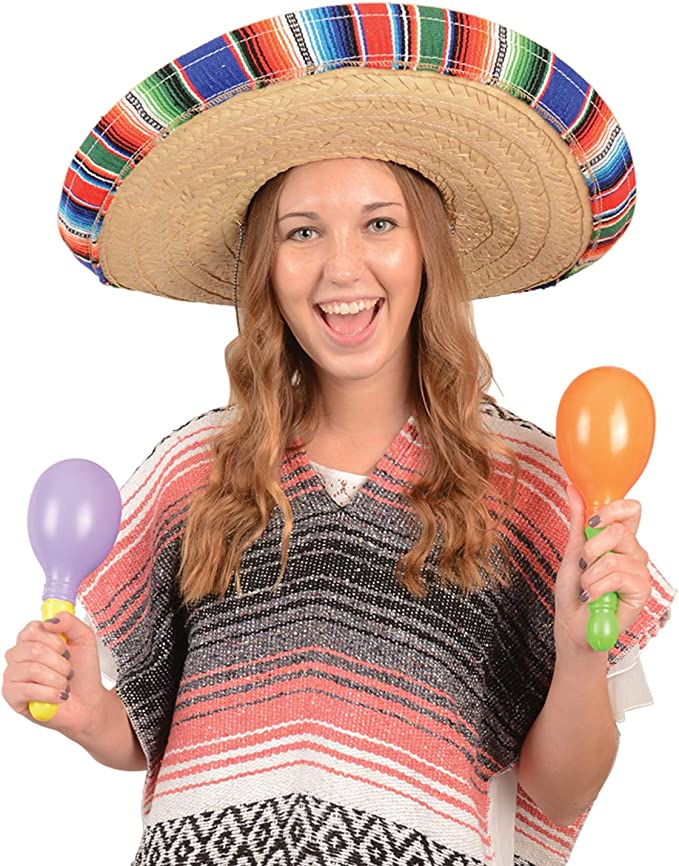 GIFTEXPRESS Sombrero mexicano para adultos con borde de sarape (21" * 20" * 6.5")/(16.5" * 14" * 5.5")