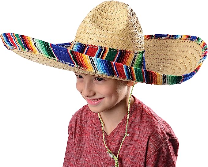 GIFTEXPRESS Sombrero mexicano para adultos con borde de sarape (21" * 20" * 6.5")/(16.5" * 14" * 5.5")