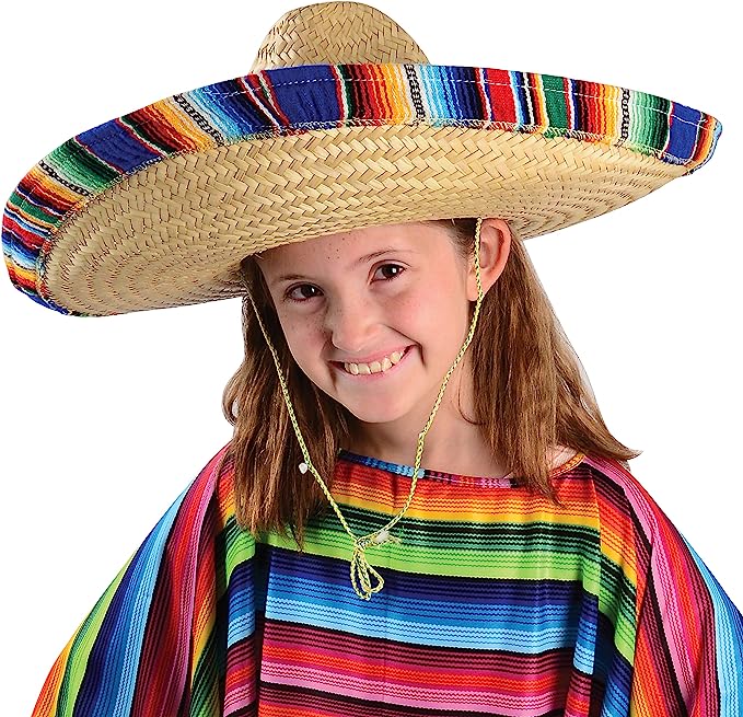 GIFTEXPRESS Sombrero mexicano para adultos con borde de sarape (21" * 20" * 6.5")/(16.5" * 14" * 5.5")