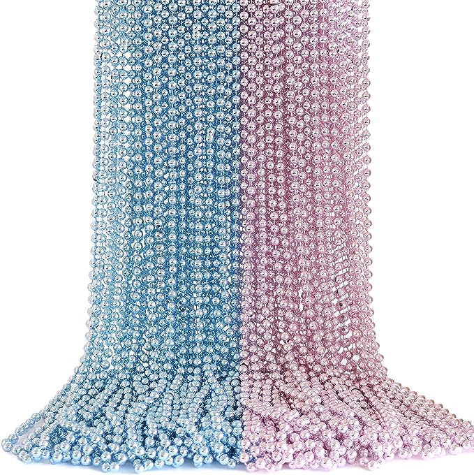 GIFTEXPRESS 72pcs 33" Mardi Gras Beads Collar, Baby Pink and Blue Baby Gender Reveal Beads