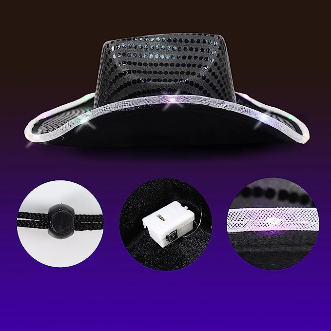 GIFTEXPRESS Light Up Led intermitente sombrero de vaquero con lentejuelas