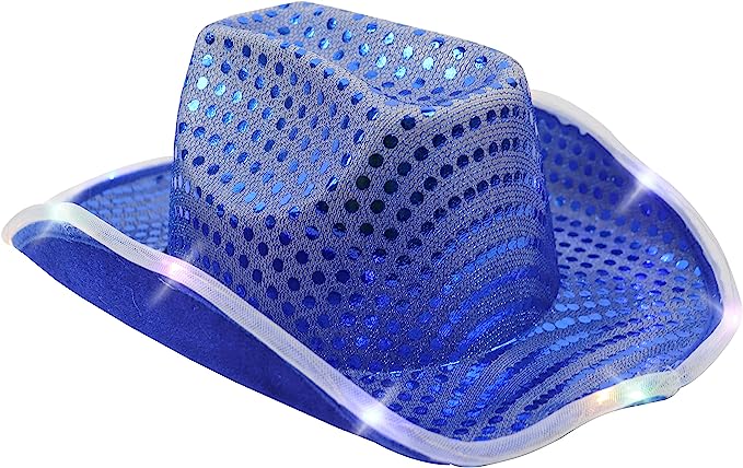 GIFTEXPRESS Light Up Led intermitente sombrero de vaquero con lentejuelas