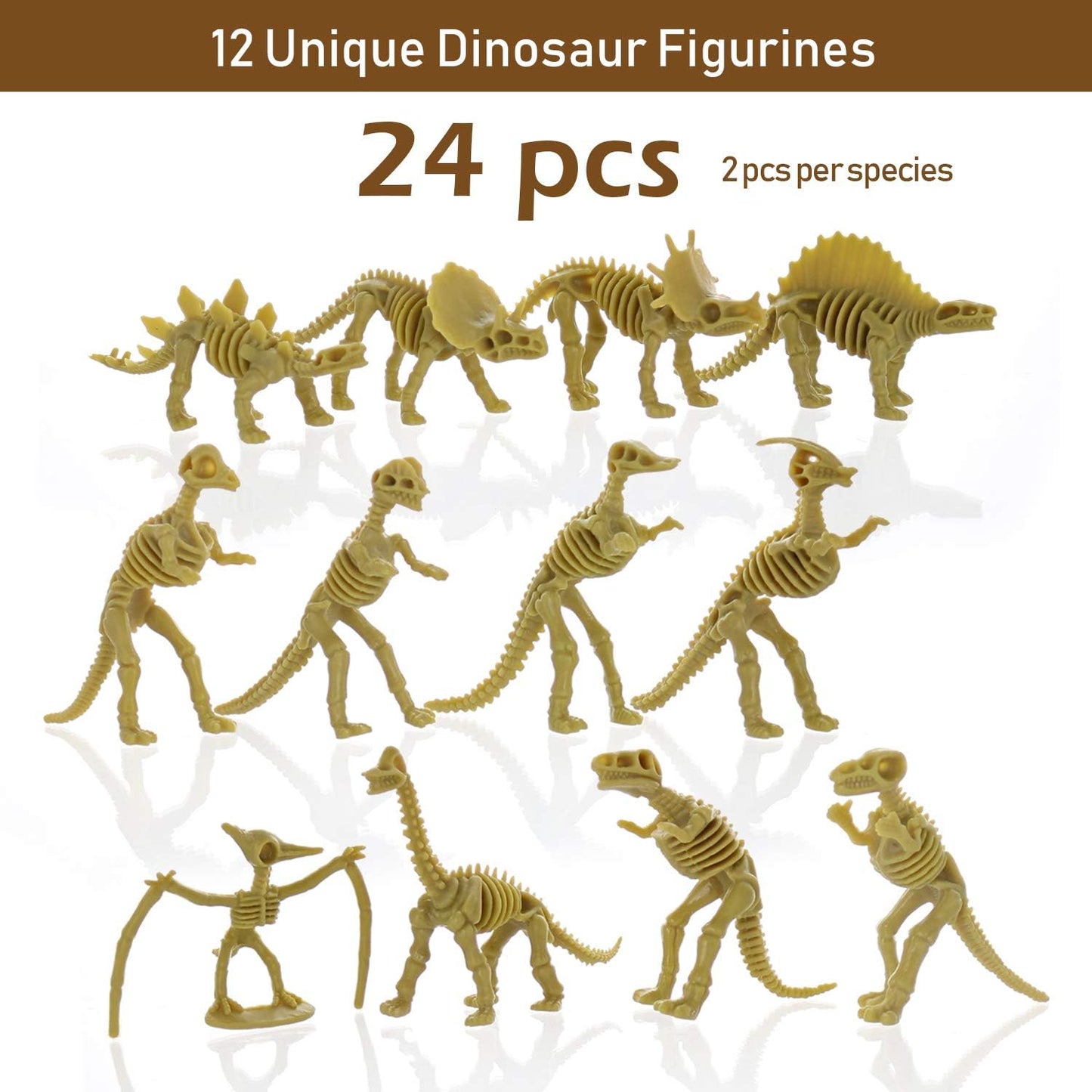 GIFTEXPRESS 24 piezas de esqueletos fósiles de dinosaurio, 3.7 pulgadas, figuras de huesos de dinosaurio surtidos
