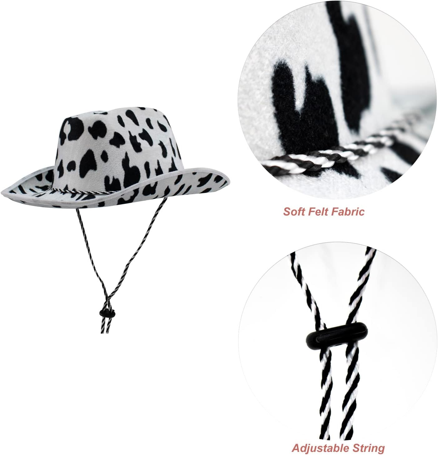 GIFTEXPRESS 6 piezas Sombrero de vaquero de fieltro con estampado de vaca