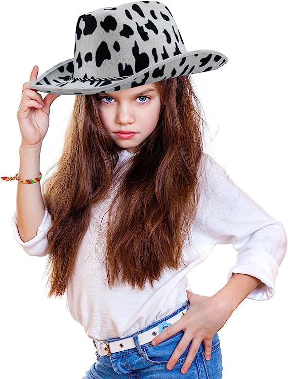 GIFTEXPRESS 6 piezas Sombrero de vaquero de fieltro con estampado de vaca