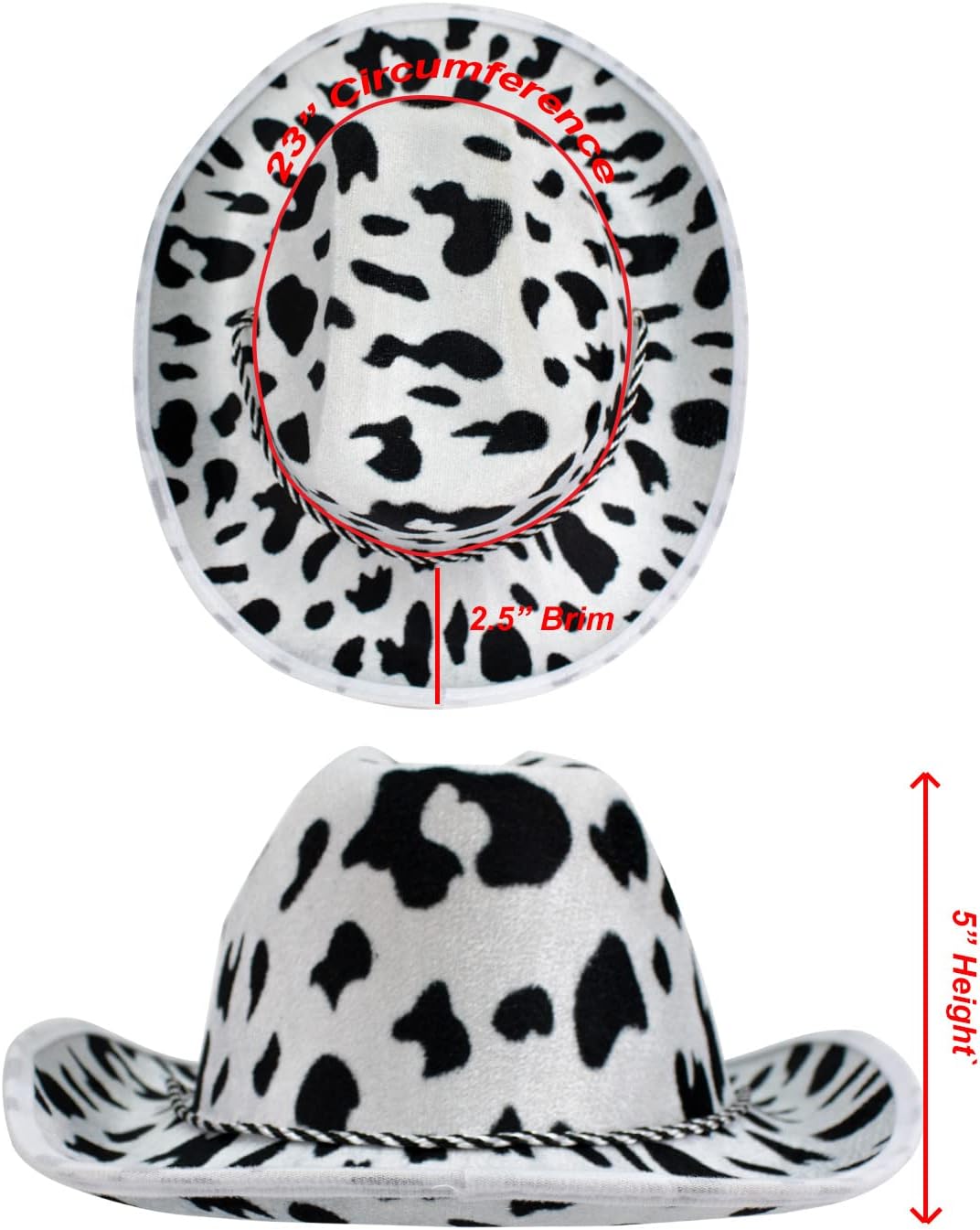 GIFTEXPRESS 6 piezas Sombrero de vaquero de fieltro con estampado de vaca