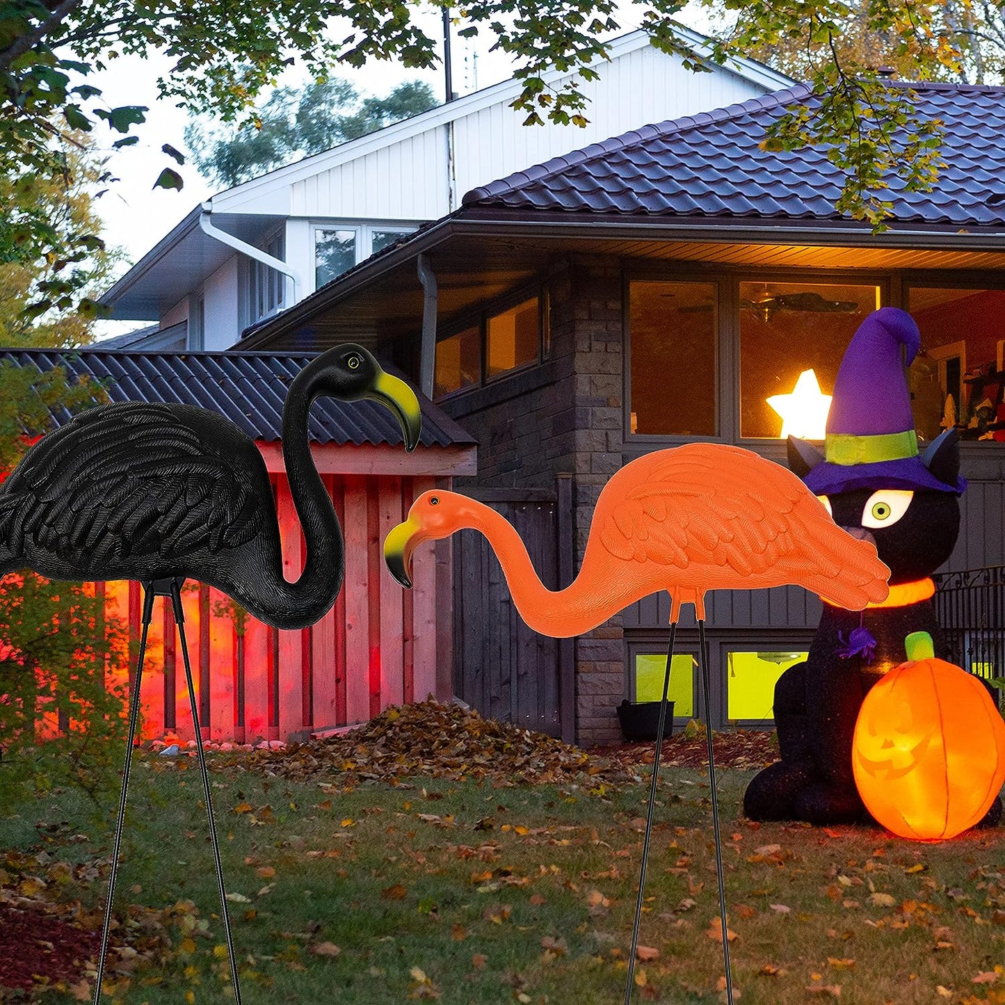 GIFTEXPRESS Black and Orange Flamingos for Halloween Lawn Ornaments, Halloween Décor, Flamingo Yard Ornament ((2pc Black & Orange))