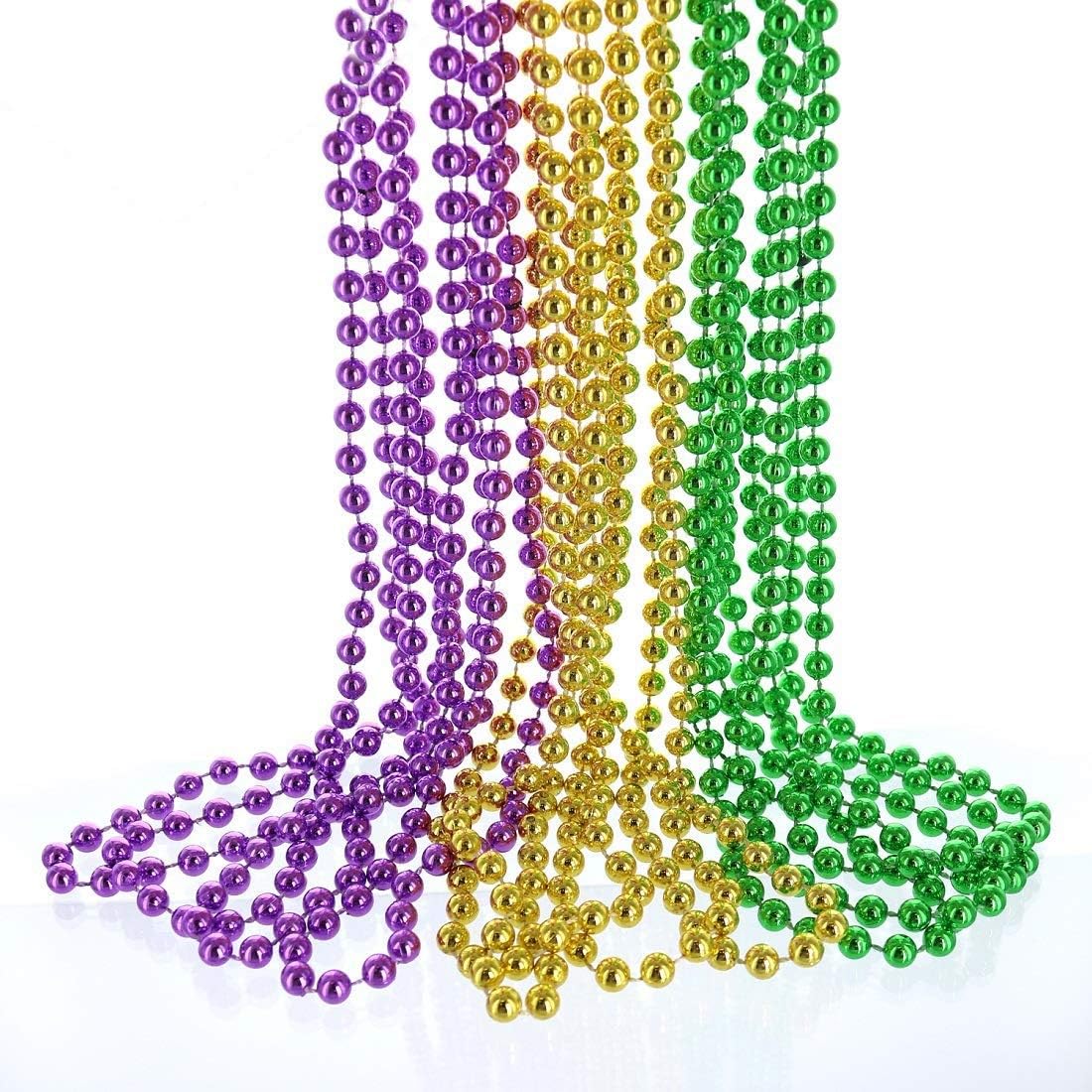 GIFTEXPRESS 12 cuentas de Mardi Gras doradas, verdes y moradas, collares multicolores de 33 pulgadas