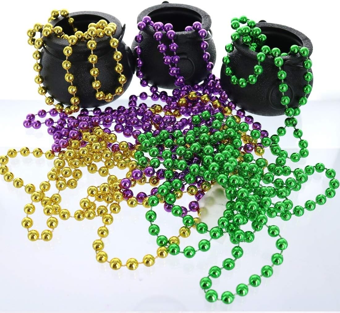 GIFTEXPRESS 12 cuentas de Mardi Gras doradas, verdes y moradas, collares multicolores de 33 pulgadas