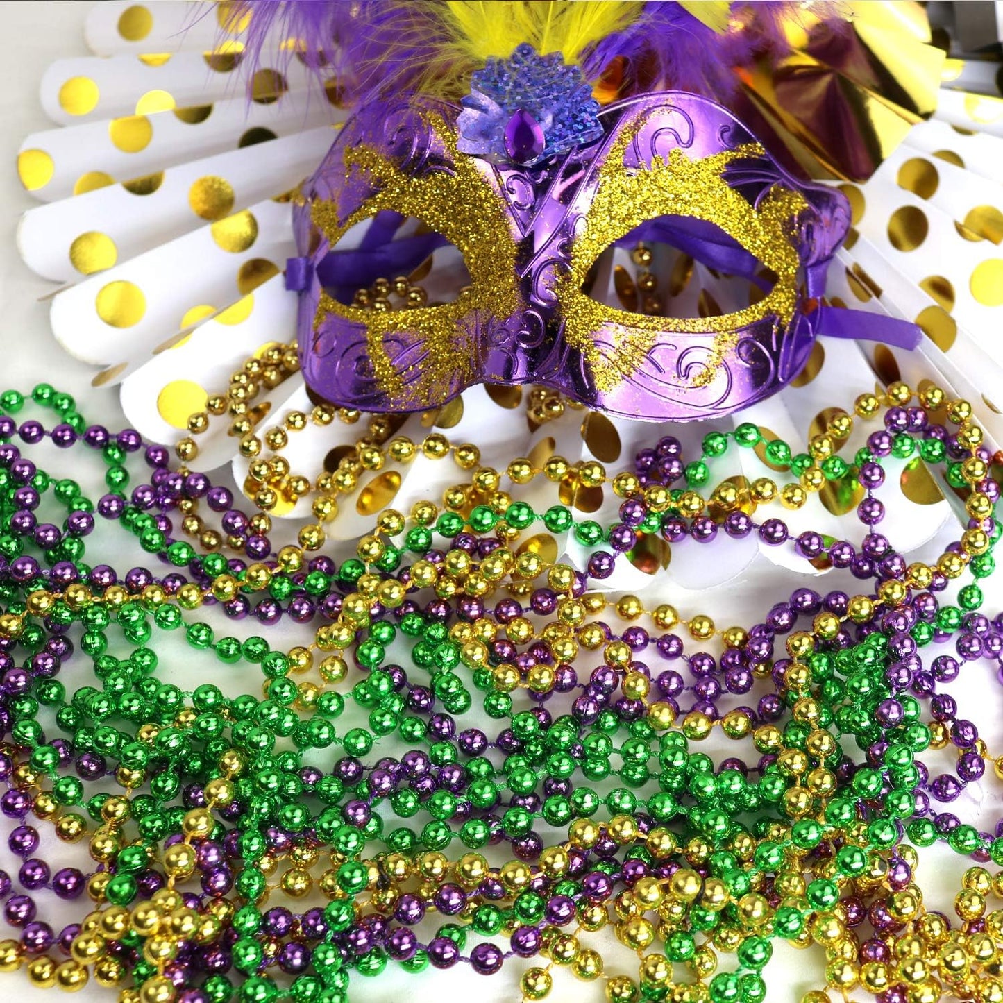 GIFTEXPRESS 12 cuentas de Mardi Gras doradas, verdes y moradas, collares multicolores de 33 pulgadas