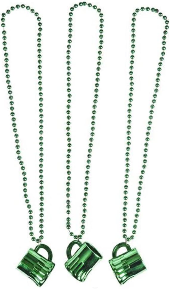GIFTEXPRESS 12pcs Green Beer Mug Beads Necklaces