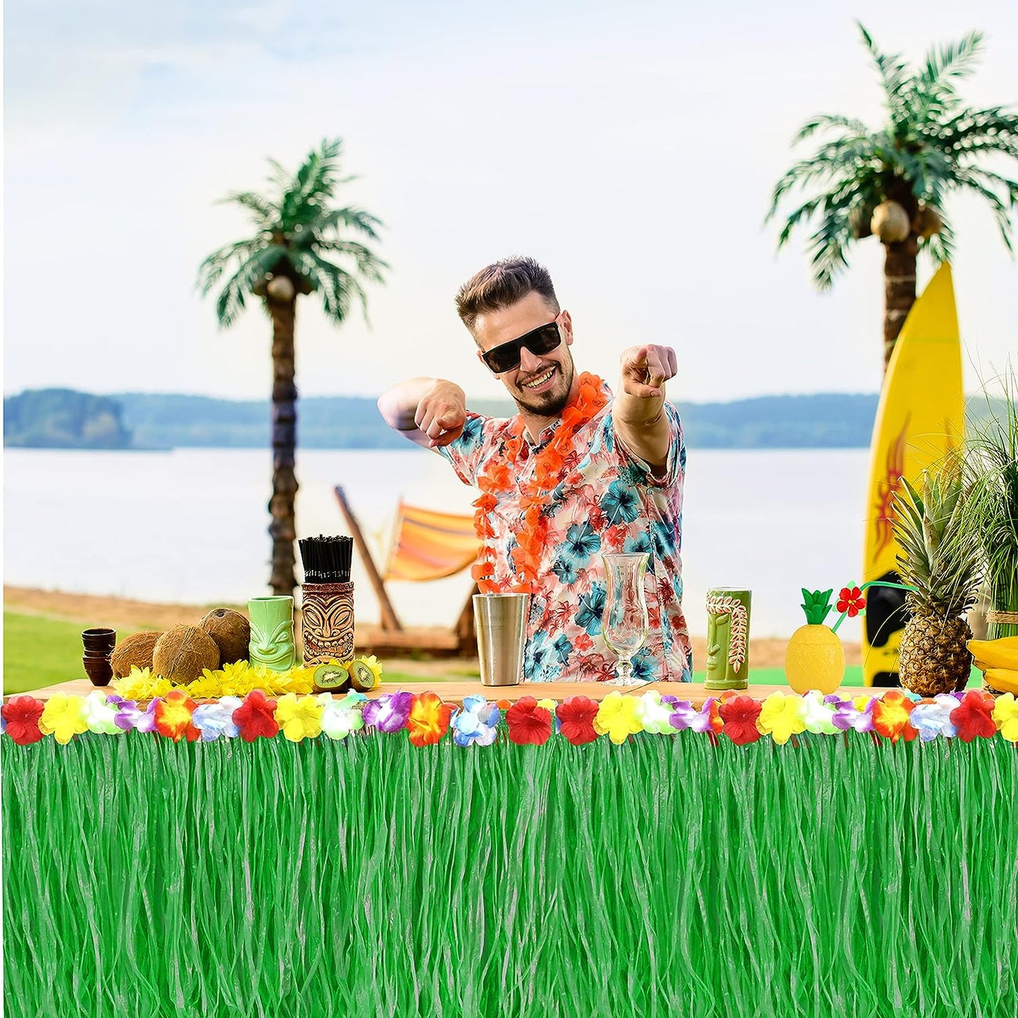 GIFTEXPRESS Falda de mesa de hierba verde Luau, 108" x 29"