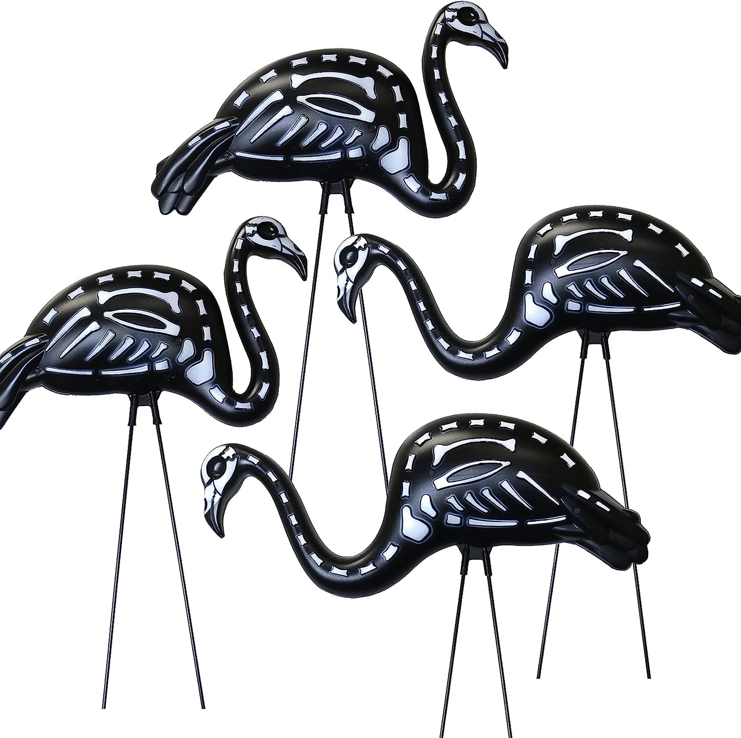 GIFTEXPRESS 4pcs Halloween Black Flamingo Skeleton, Zombie Flamingos