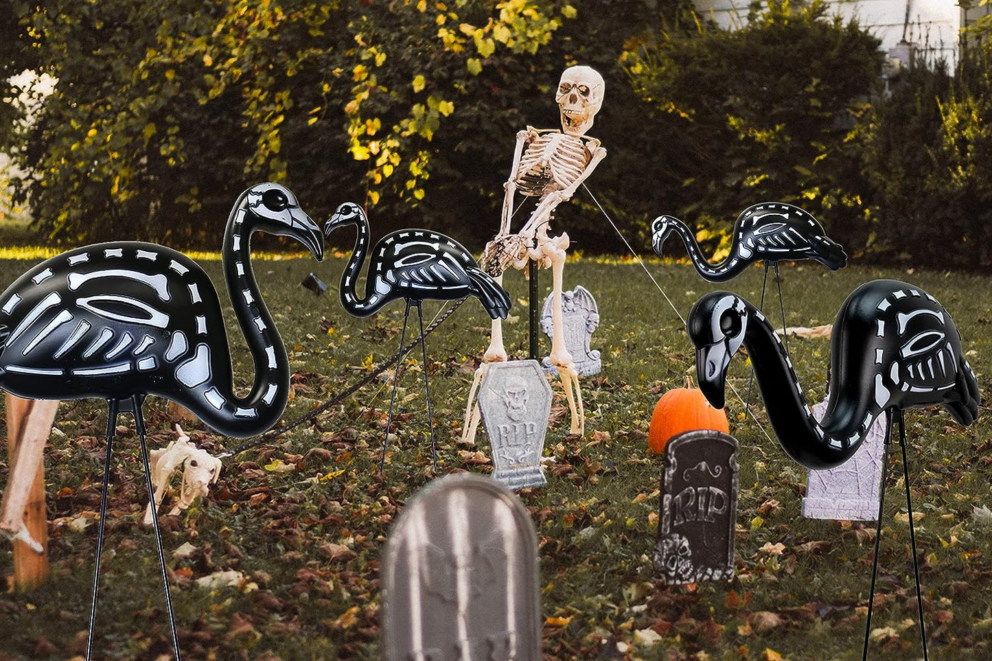 GIFTEXPRESS Halloween Black Flamingo Skeleton, Zombie Flamingos for Halloween Lawn Ornament (Pack of 2)