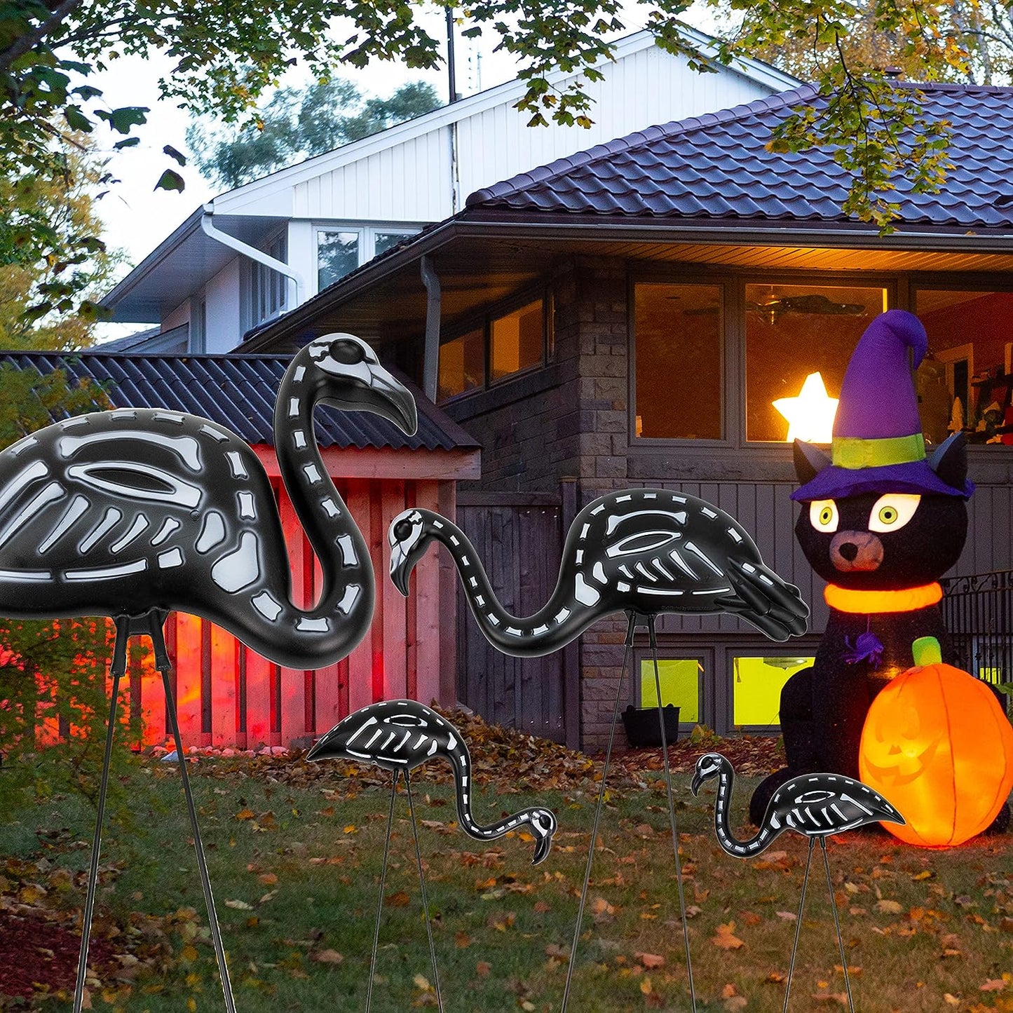 GIFTEXPRESS Halloween Black Flamingo Skeleton, Zombie Flamingos for Halloween Lawn Ornament (Pack of 2)