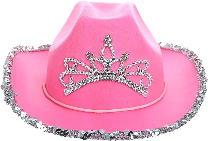 GIFTEXPRESS Sombrero de vaquera con tiara rosa parpadeante LED para niños, sombrero de vaquero iluminado