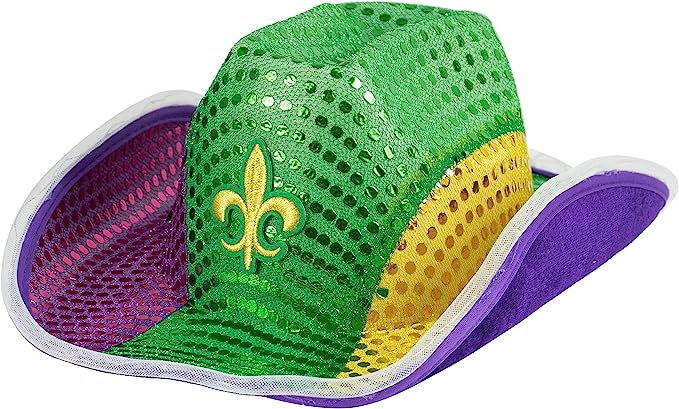 GIFTEXPRESS Adulto LED Light-UP Mardi Gras Lentejuelas Sombrero de vaquero