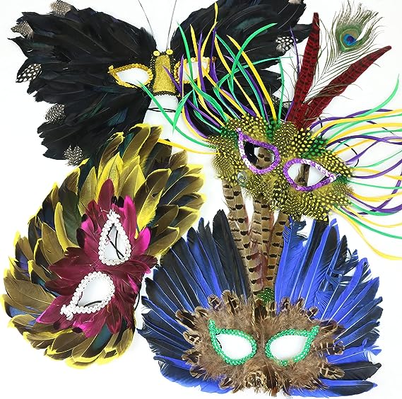 GIFTEXPRESS 12 máscaras de plumas de Mardi Gras