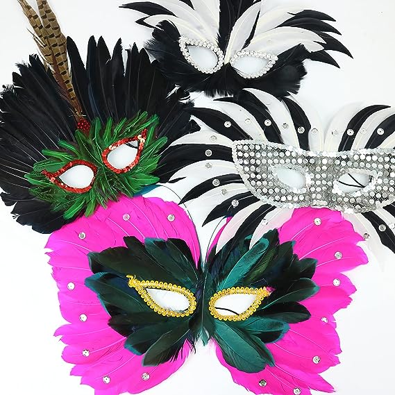 GIFTEXPRESS 12 máscaras de plumas de Mardi Gras