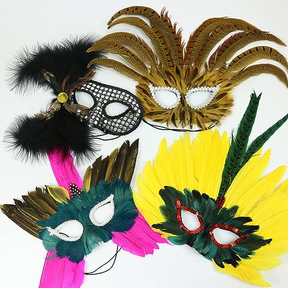 GIFTEXPRESS 12 máscaras de plumas de Mardi Gras