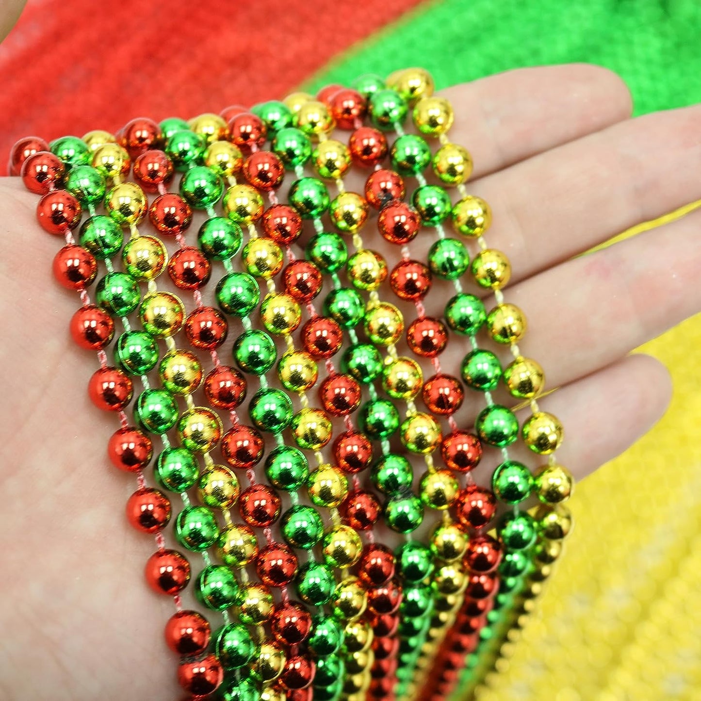 GIFTEXPRESS 72 piezas 33" Mardi Gras collar de cuentas, collar de cuentas de oro rojo metálico verde
