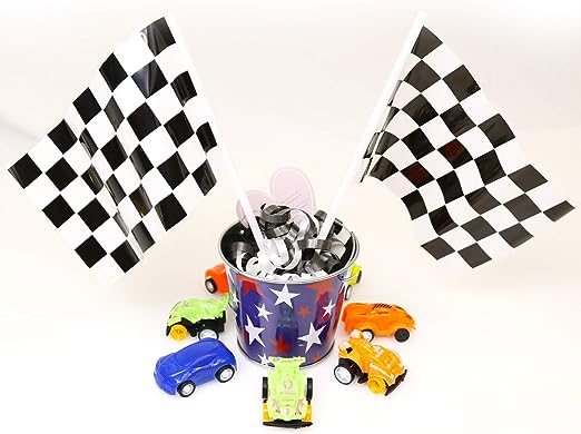 GIFTEXPRESS 72pc Mini Banderas de cuadros de plástico Suministros para fiestas (4 x 6 pulgadas)